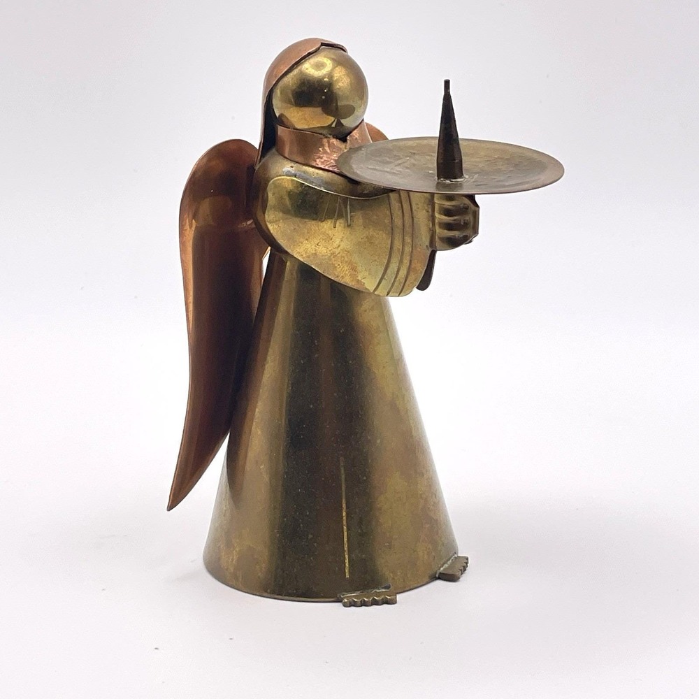 4" Copper Brass Metal Angel Candle Holder Cup Spike Christmas W/FEET‎ Christian